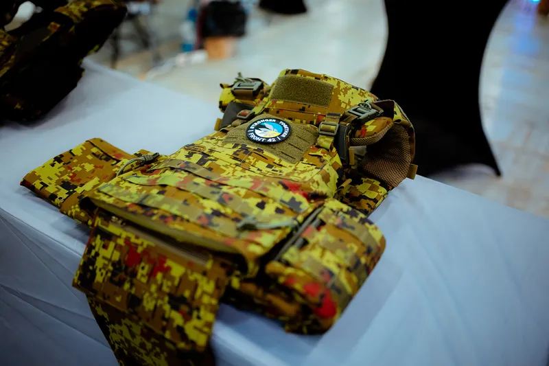 Tactical plate carrier with digital camouflage